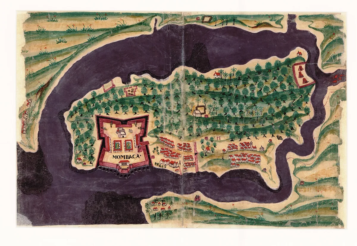 Planta da Fortaleza de Mombaça in BOCARRO, António. Livro das Plantas de todas as fortalezas, cidades e povoaçoens do Estado da Índia Oriental. 1635.